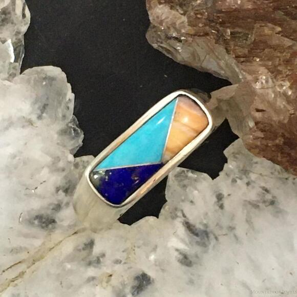 Carolyn Pollack Jewelry - Carolyn Pollack Sterling Silver Rectangle Multi-gemstone Inlay Ring For Women